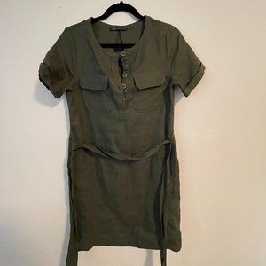 Green waist tie dress